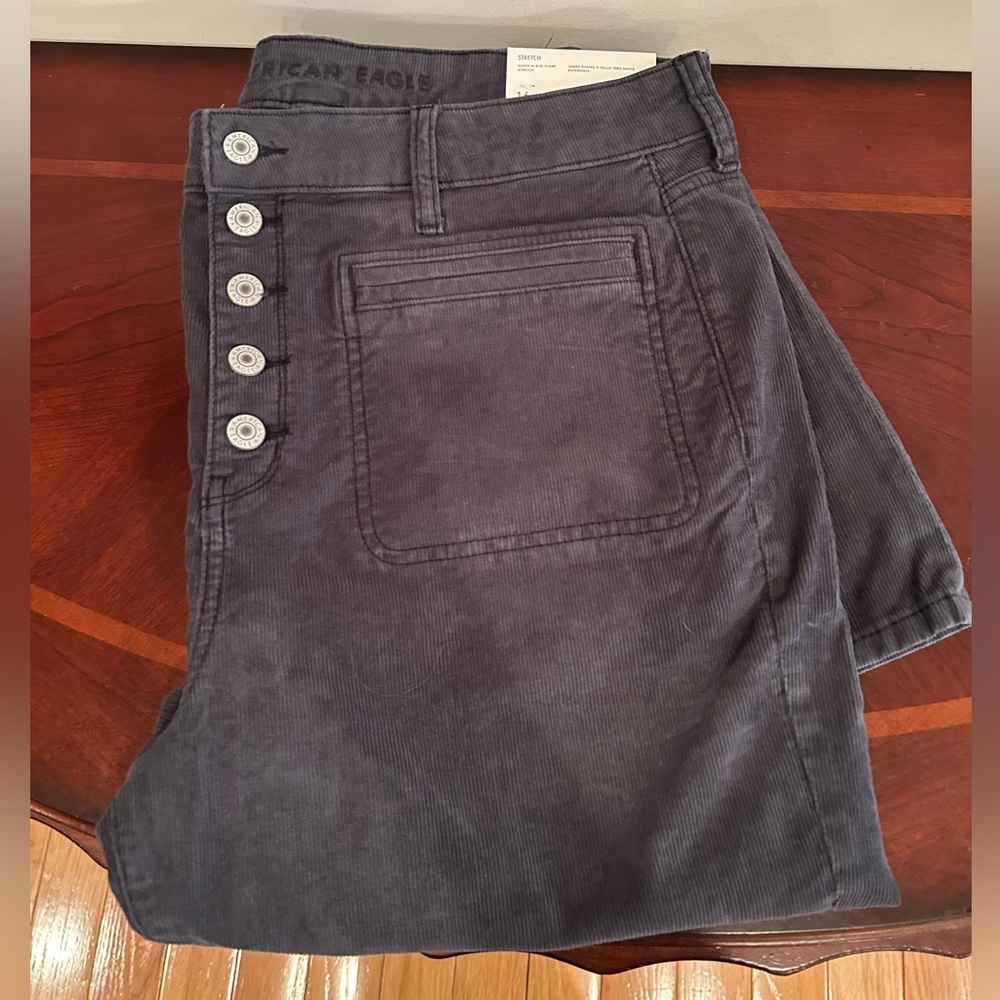 NWT American Eagle Flare Gray Corduroy Pants Button Fly